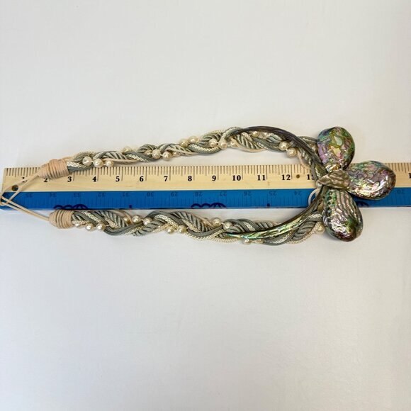 Abalone & Pearl‎ Corded Statement Necklace Natural Coastal Handmade Art to Wear - Picture 6 of 16